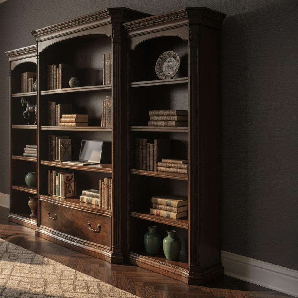 Old World Walnut Burl Executive Right Bookcase