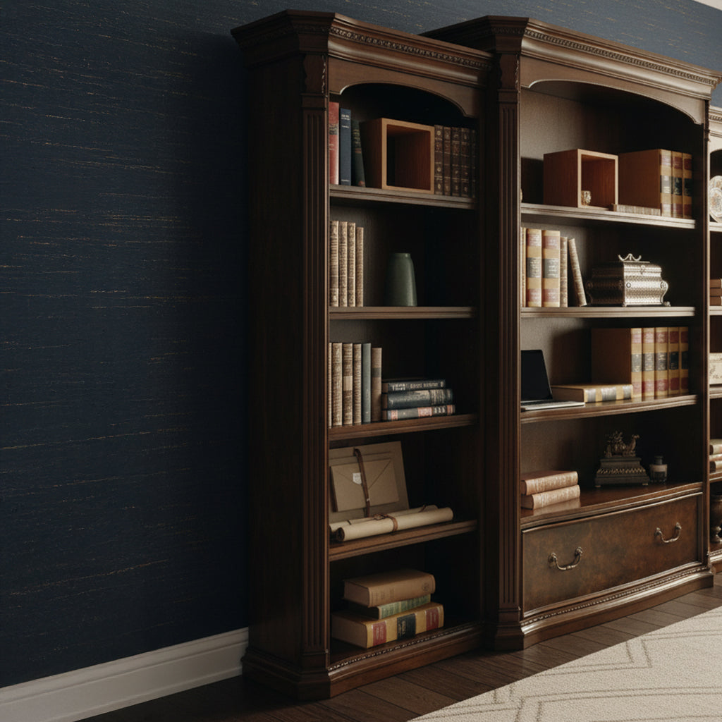 Old World Walnut Burl Executive Left Bookcase