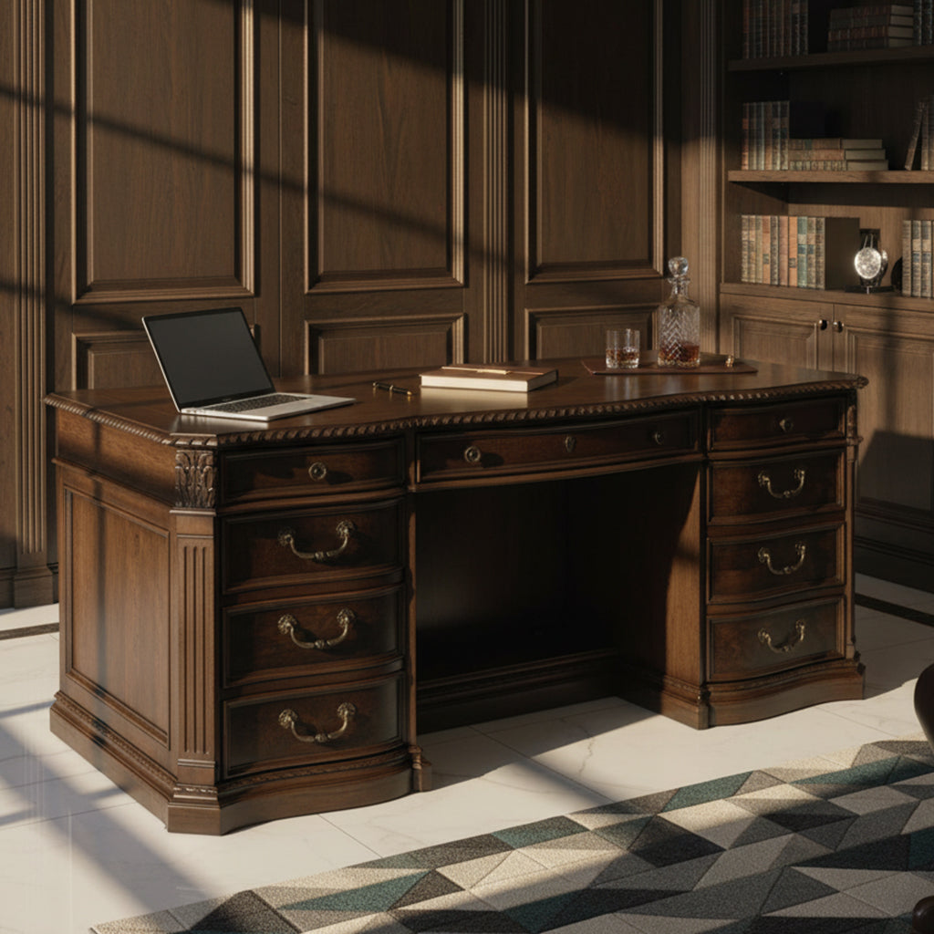 Old World Walnut Burl Executive Credenza