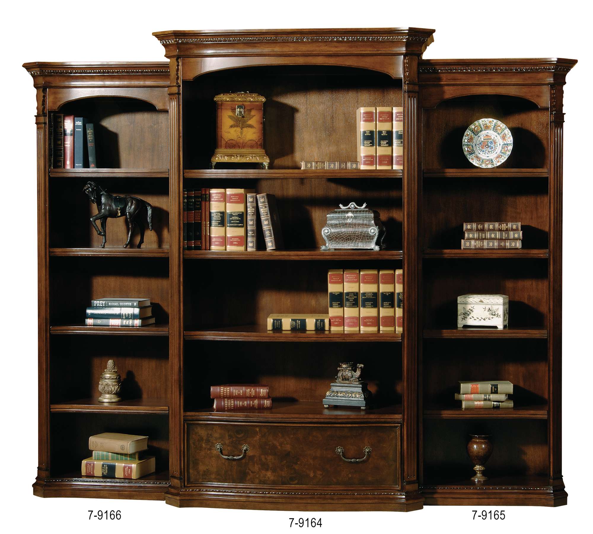 Old World Walnut Burl Executive Center Bookcase